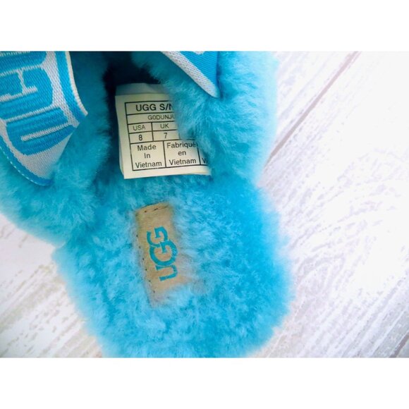 NEW! UGG Fluff Yeah Slide Sheepskin Slippers Water Blue Toddler SZ 8 - Picture 4 of 5